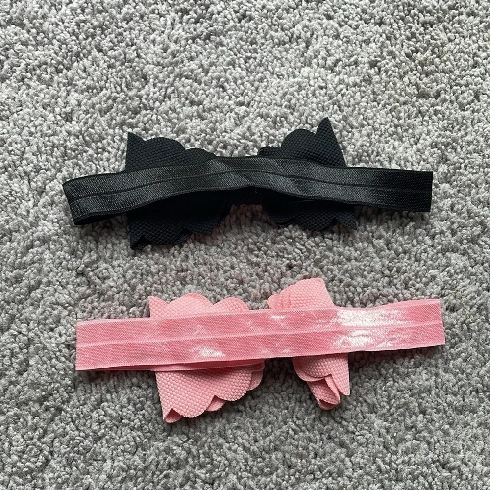 Set Of 2 Infant/Toddler Pink & Black Bow Headbands